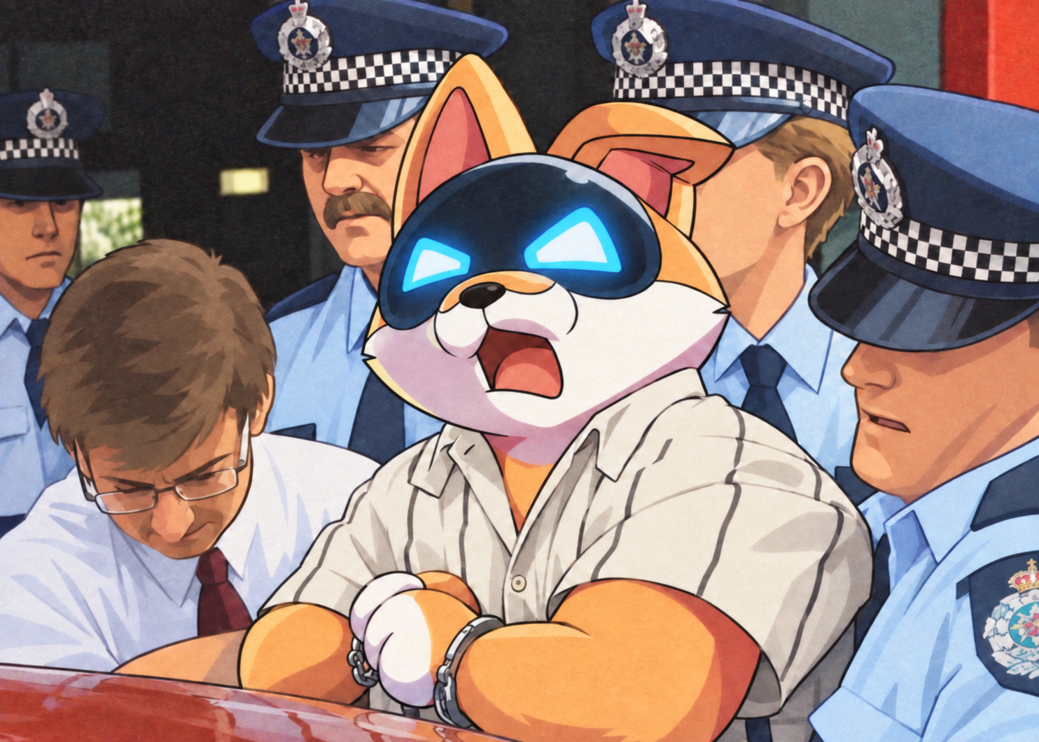 Arctificial Inu getting arrested by the police