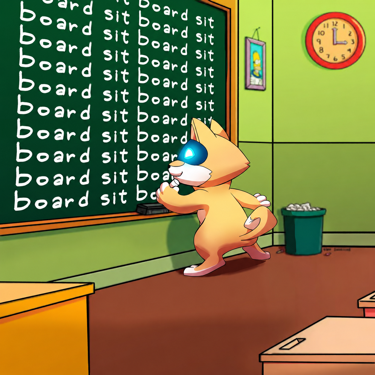 Arctificial Inu at the chalkboard